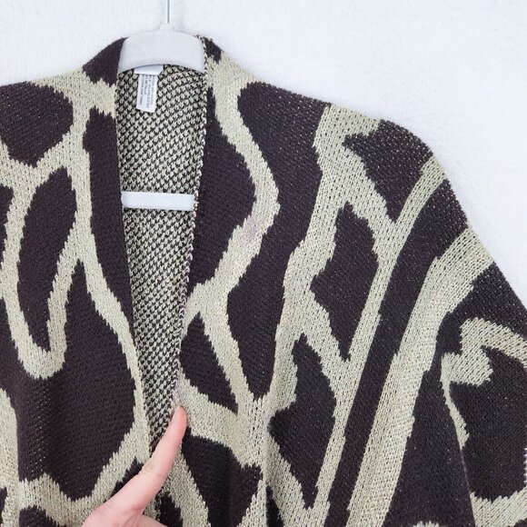 Chicos Sweater Womens One Size Tan Brown Gold Shawl Cardigan Cape Knit Shimmer - Picture 7 of 16